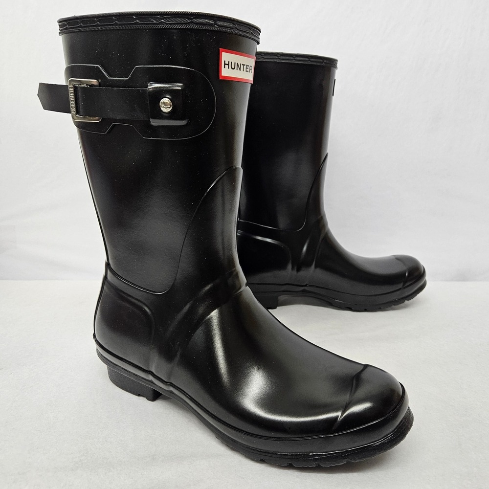 Hunter Original Short Gloss Rain Boots WFS1000RGL‎ Black Women's Size 9